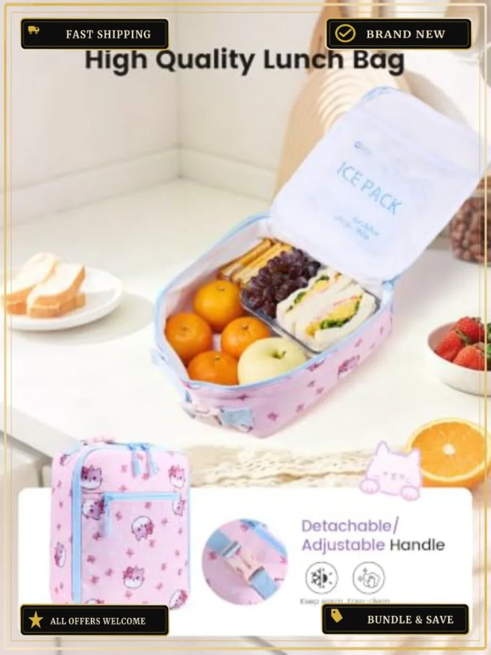 Kids Cat Backpack with Lunch Box, Cute Animal Bookbag for School,